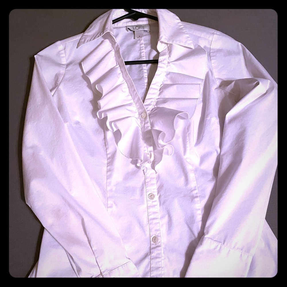 LOFT white Ruffle  Blouse